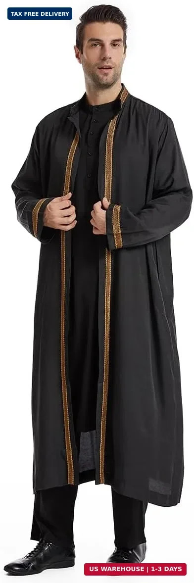 Qianliniuinc Thobe for Men Abaya Islamic Clothing – Muslim Kaftan Dubai Arabic R