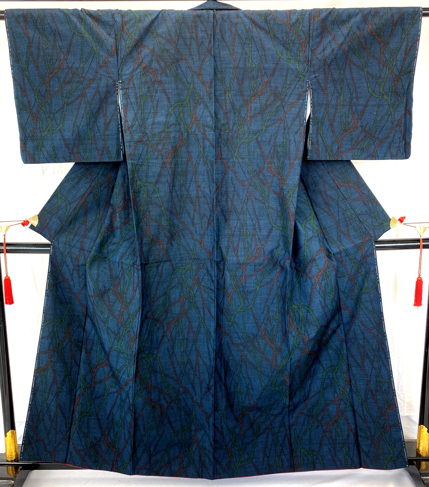 Japanese Vintage Kimono Silk Blue Oshima Traditional Authentic Length 61 in