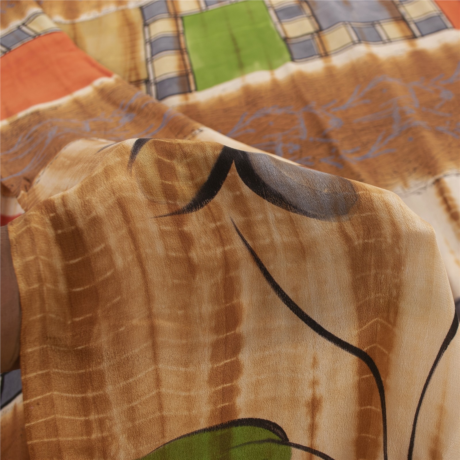 Sanskriti Vintage Saree Multicolor Pure Crepe Hand-Paint-Tie-Dye Sari 6YD Fabric
