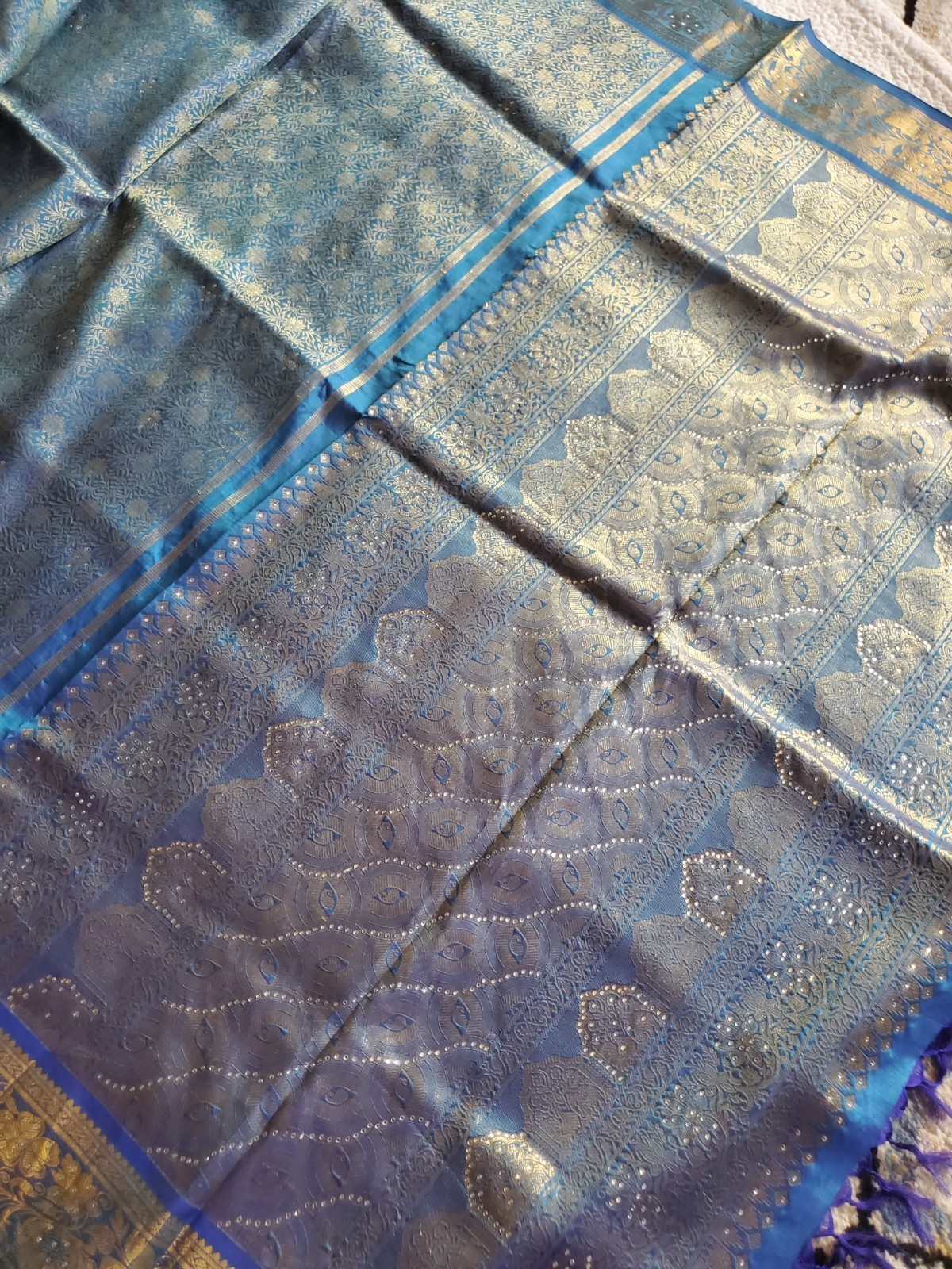 Women Pure Silk Brocade Stonework Kanjivaram Saree Designer Party Wedding Festiv