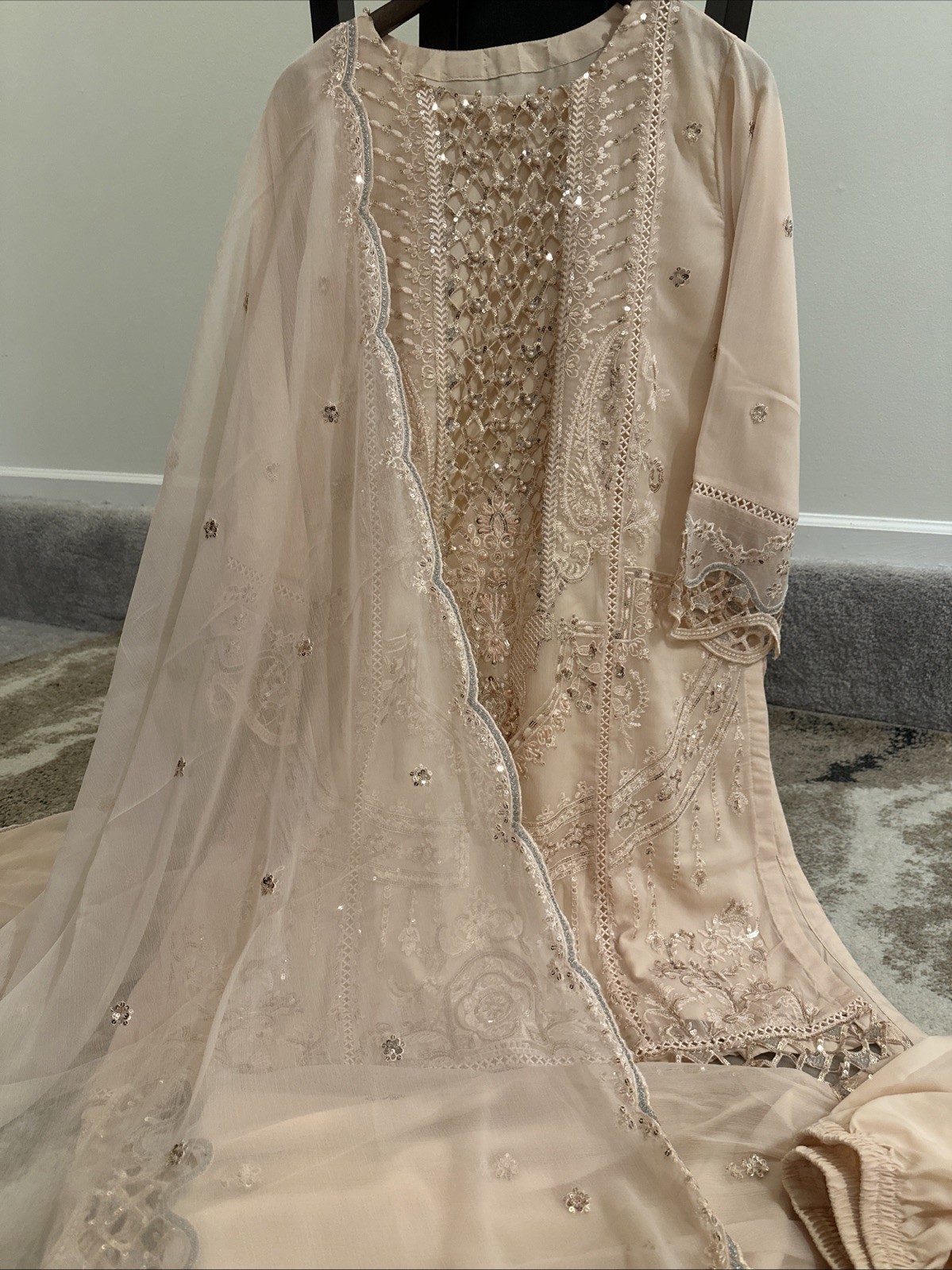 Pakistani Chiffon Embroidered Dress Bust 42 with Chiffon Duppatta for Women New