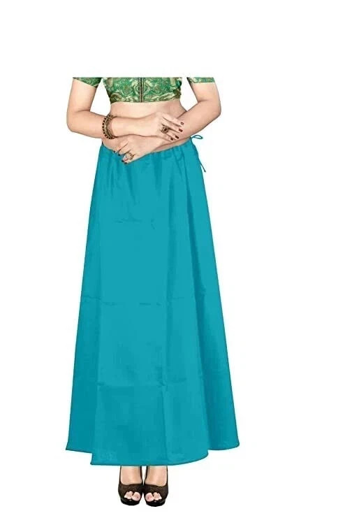 Women Cotton Petticoat Saree Underskirt Free Size Silk Petticoat Sky Blue