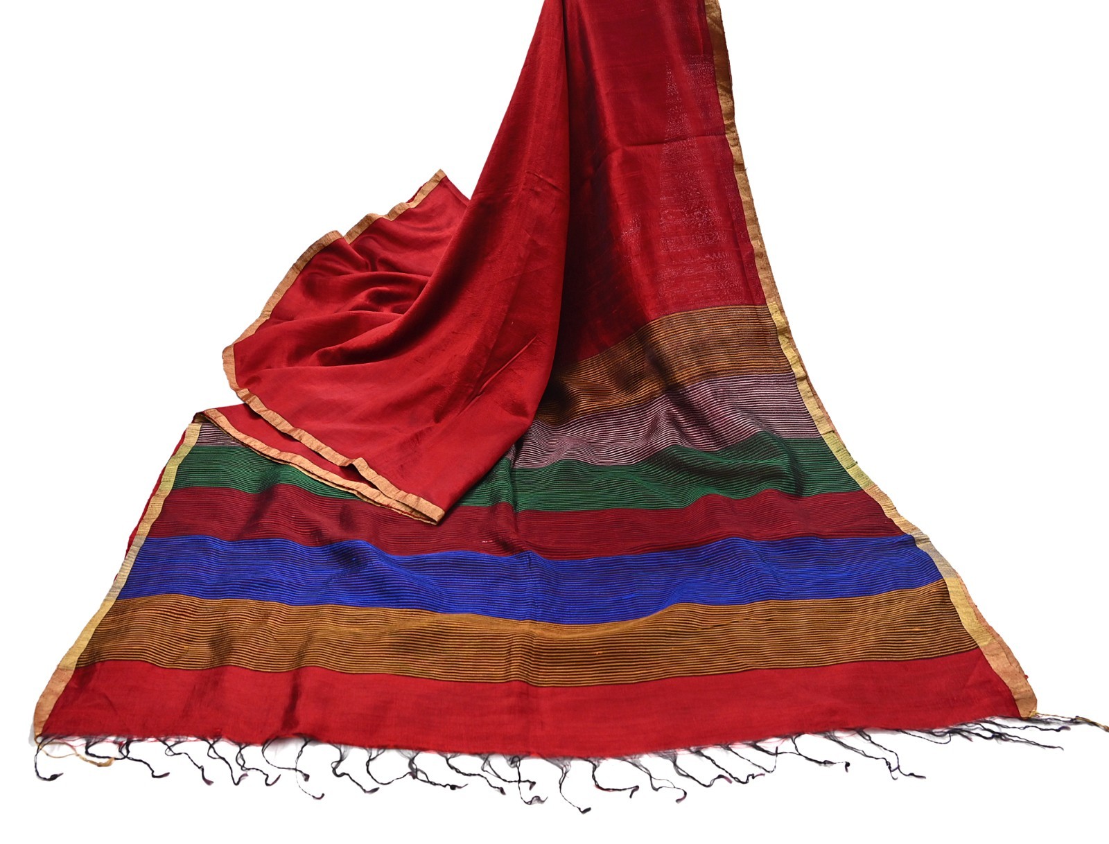 Indian Vintage Sari Red woven Sari Pure chanderi Silk Saree Craft Fabric 5Yd