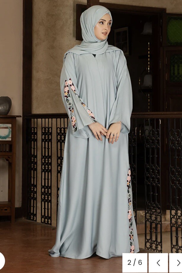 Elegant Abaya Dress Muslim Modest Pearls Fancy Ramadan 56”L Islamic Clothing