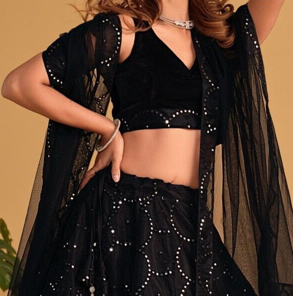 New Black Organza Net Lehenga Choli With Dupatta For Function & Party Wear