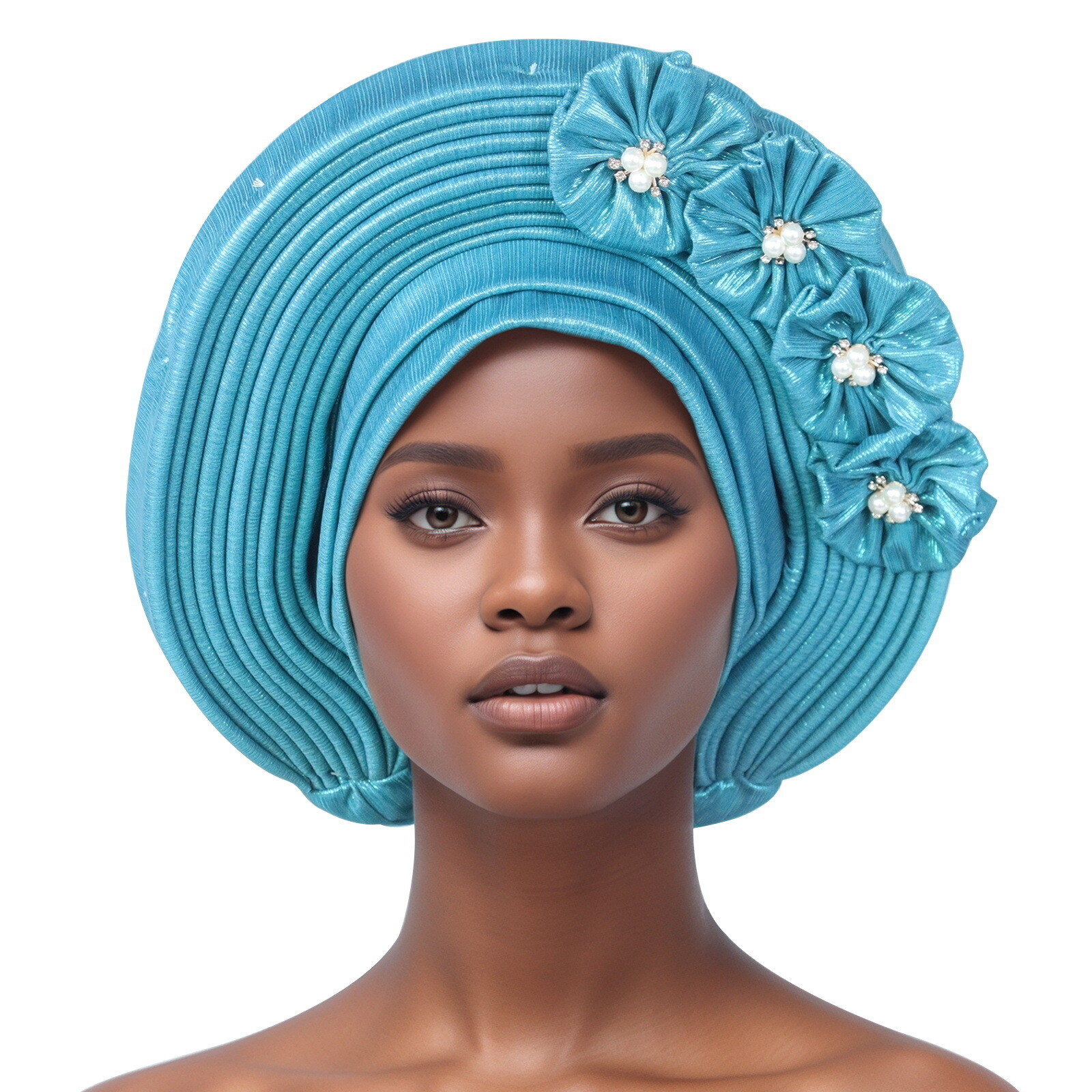 Auto Gele Headtie Head Wrap Caps Women Hats Multilayer Pleated African Headwear