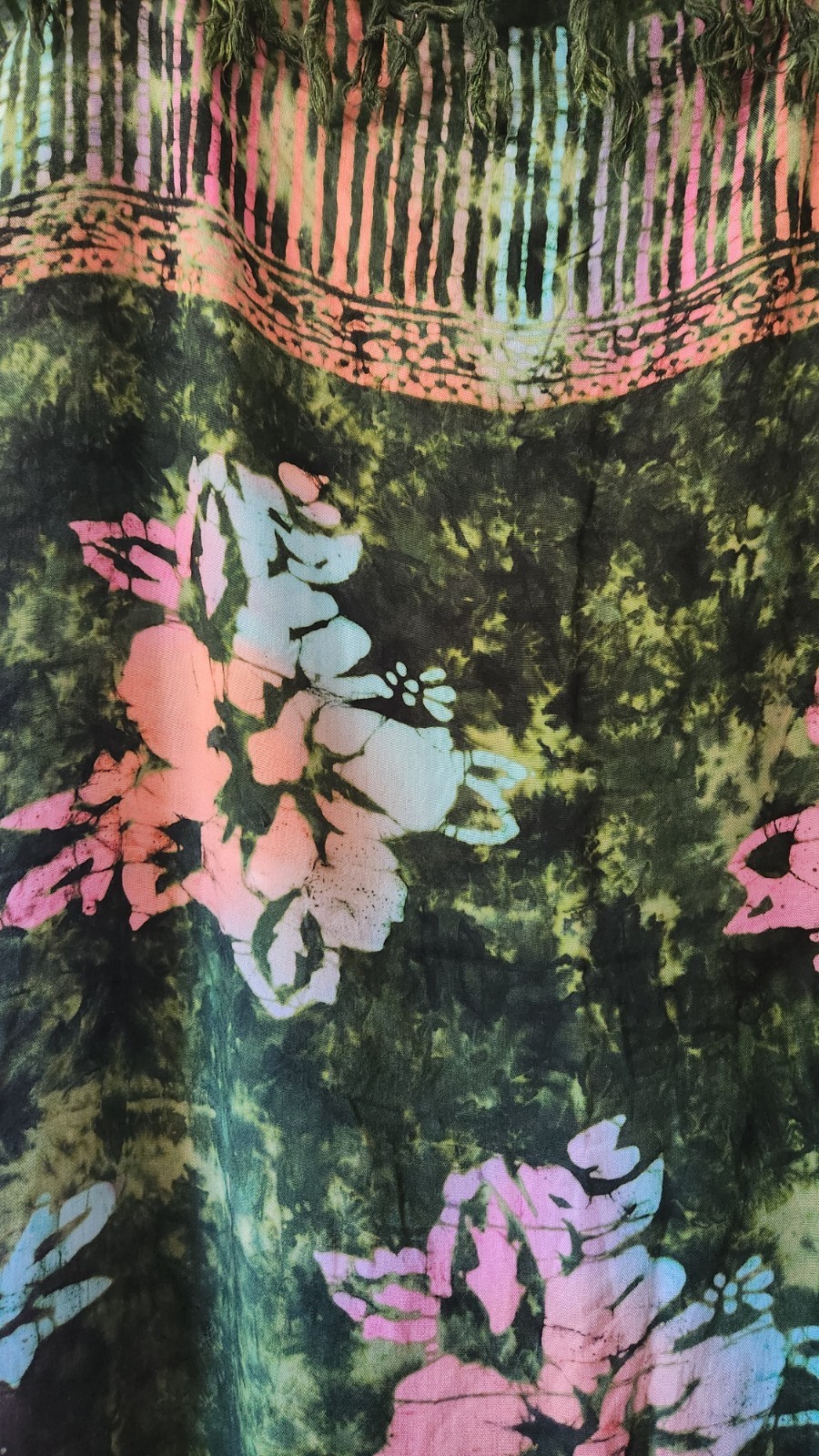 Sarong Wrap Beach Swimsuit Coverup Green Pink Floral 62×43 Pre-Owned