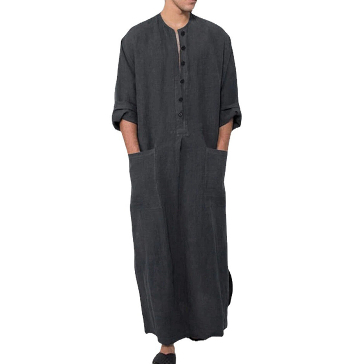 Men Arab Muslim Robe Baggy Islamic Thobe Casual Jubba Kaftan Long Robes Clothing