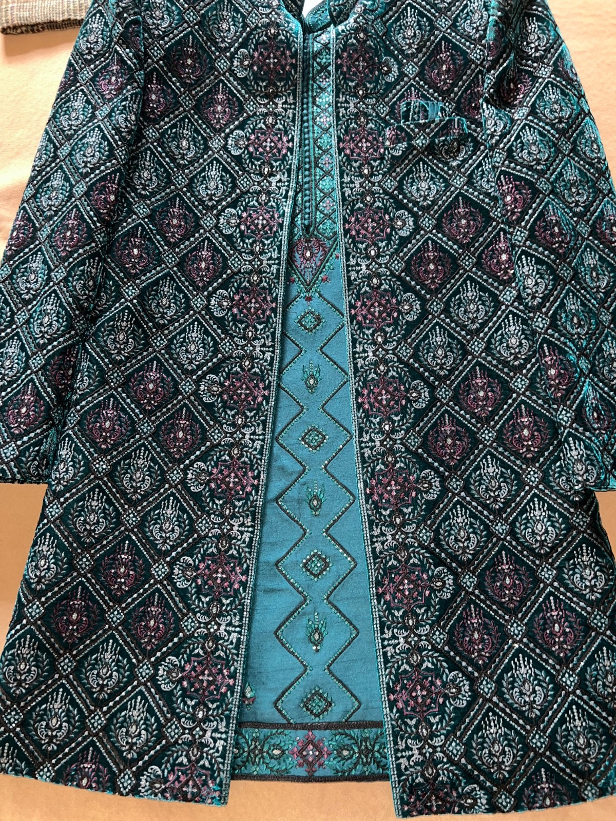 Custom Made Mens Indian Wedding Attire Full Set: Jacket, Kurta, Pant