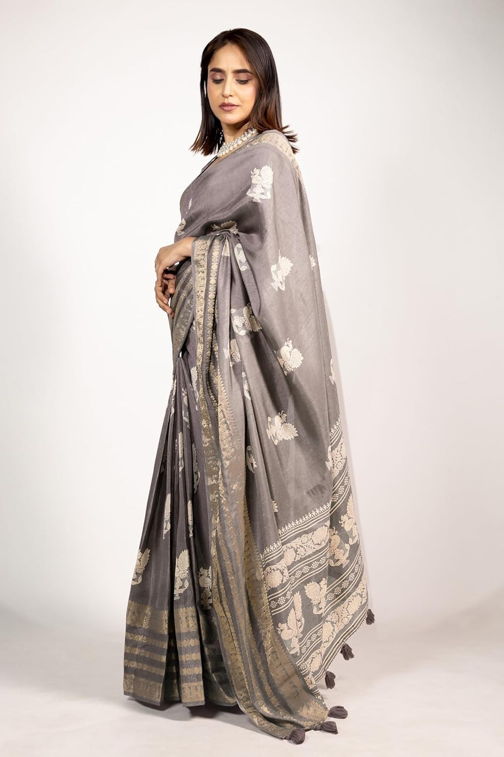 Women’s Cotton Silk Peacock Printed Saree with Blouse Piece