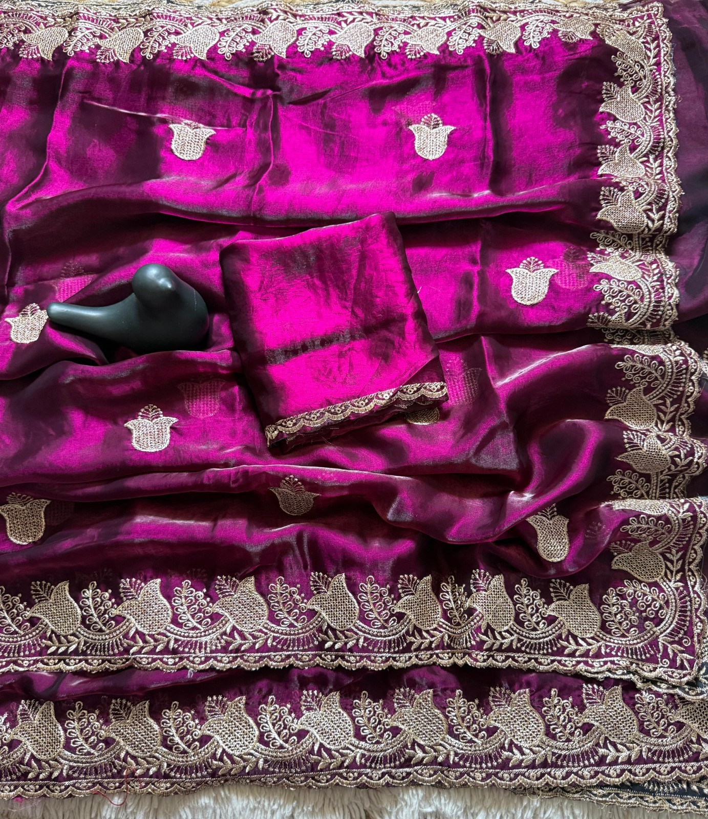 New space Fancy sartin silk saree with multi embroidery work in all saree