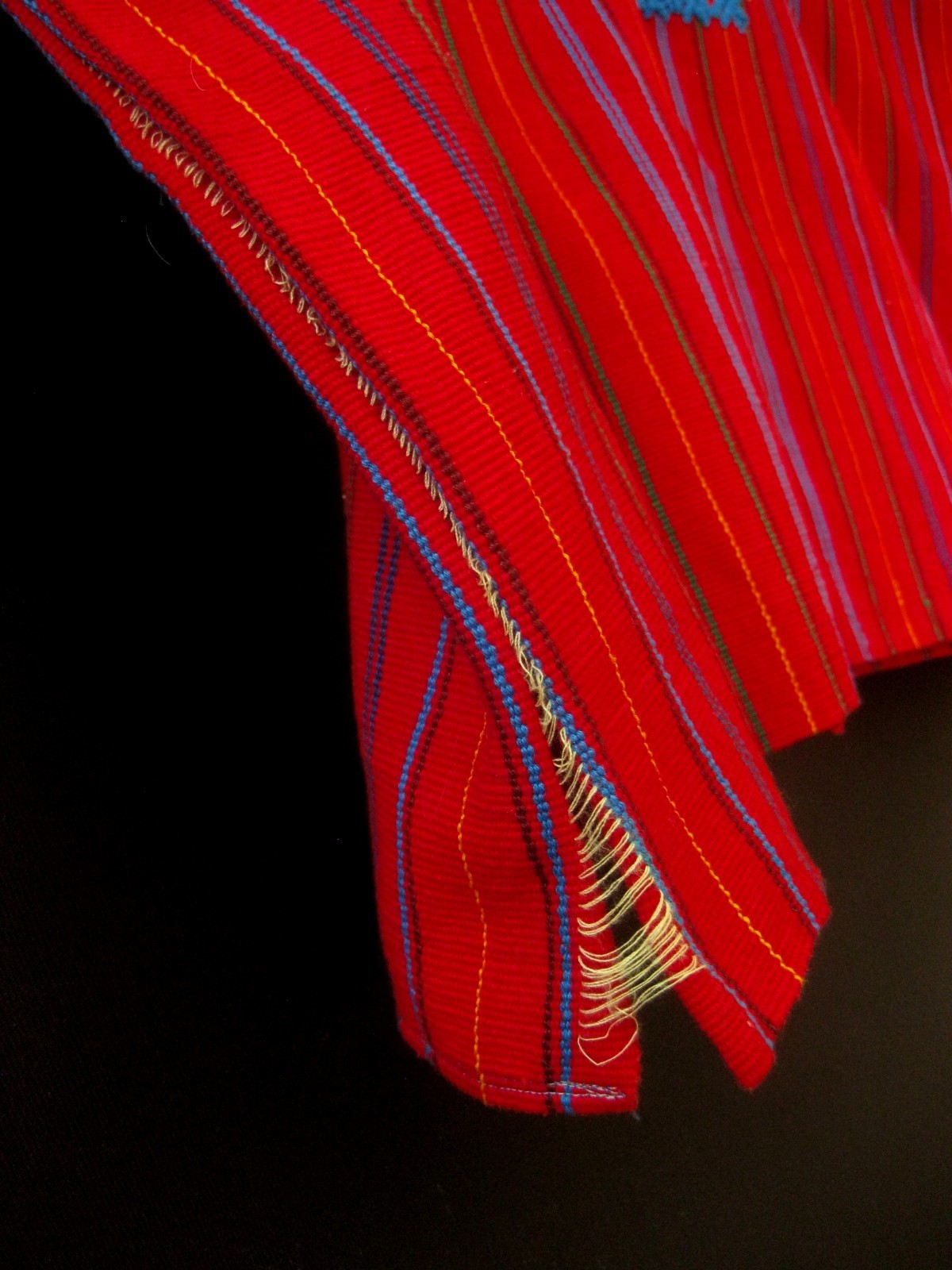 Vintage Guatemala Huipil~Rich Red Striped Gem ~Colorful Stitchery