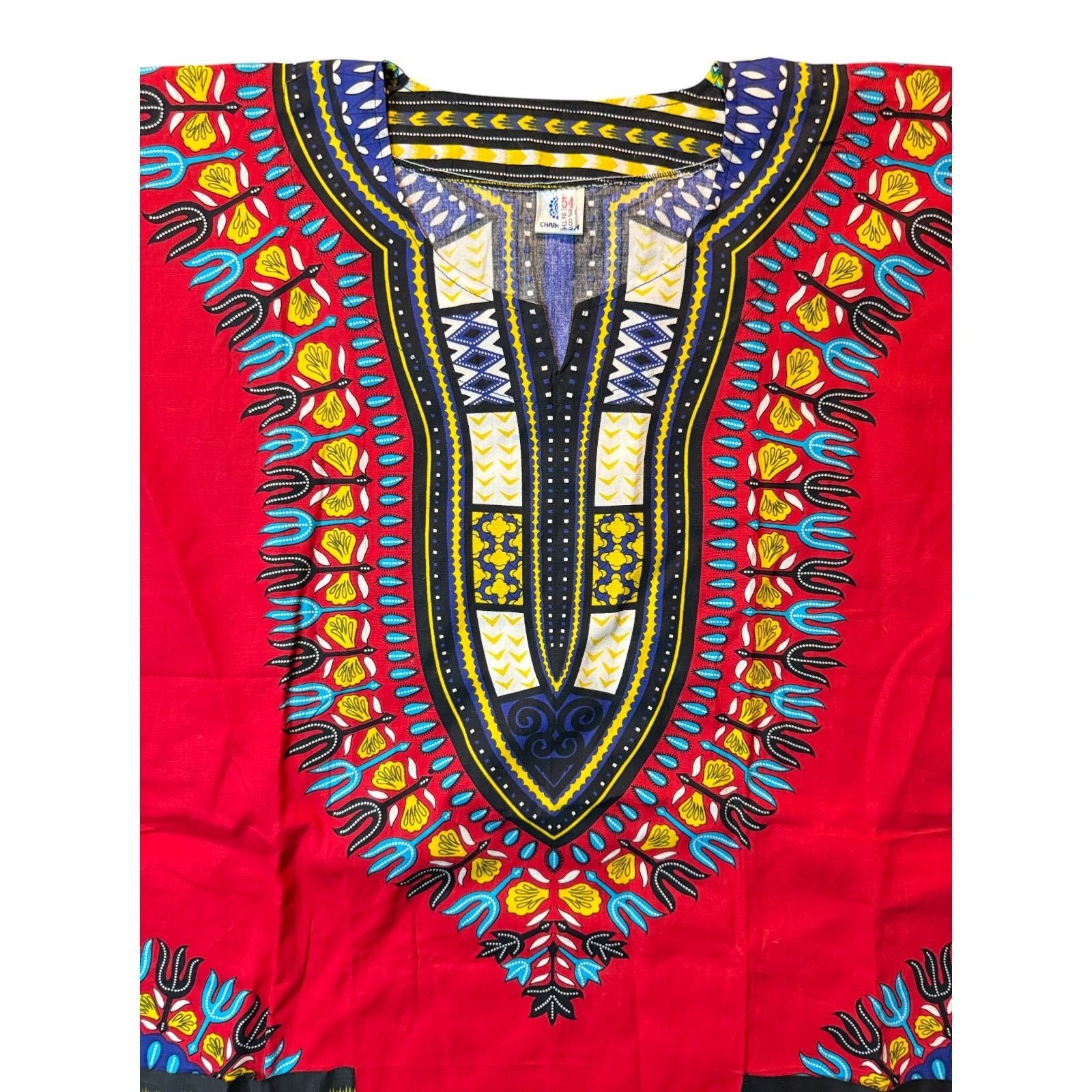 Traditional African Dashiki Shirt Vibrant Multicolor Size 54 Cotton Chanupon