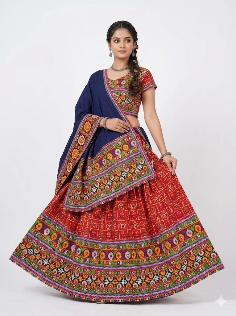 Cotton Chaniya Choli with Dupatta | Navratri Garba Dandiya Lehenga