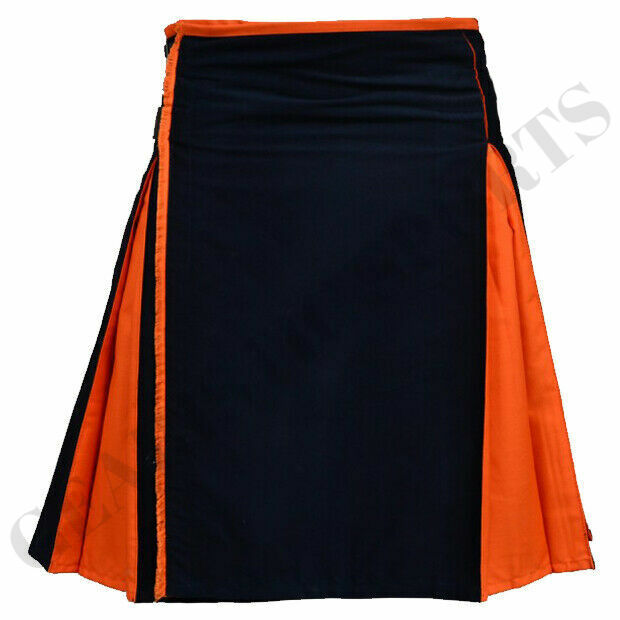 Men’s Orange & Black Hybrid Kilt Modern Fashion Kilts For Men Size (28″ to 50″)