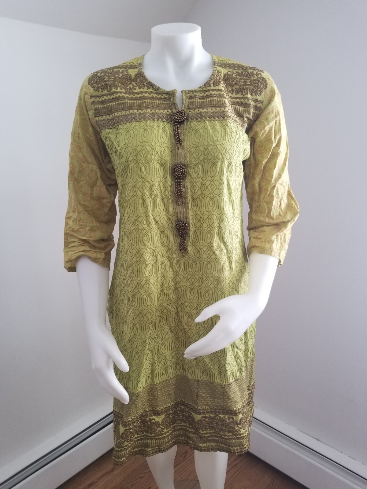 Pakistani Kameez Stitched Green & Bronze Kurti