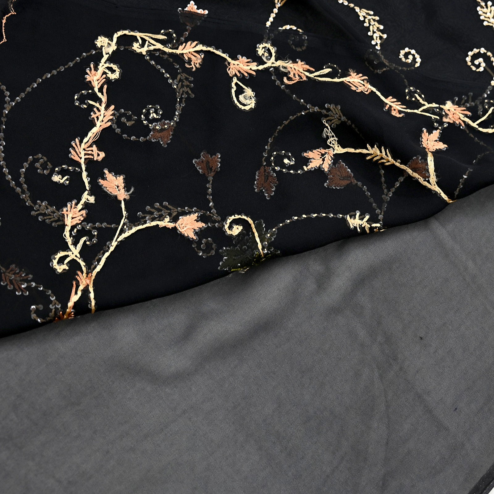 Indian Vintage Heavy Sari Black Pure Georgette Silk Hand Beaded Sarees Ethnic