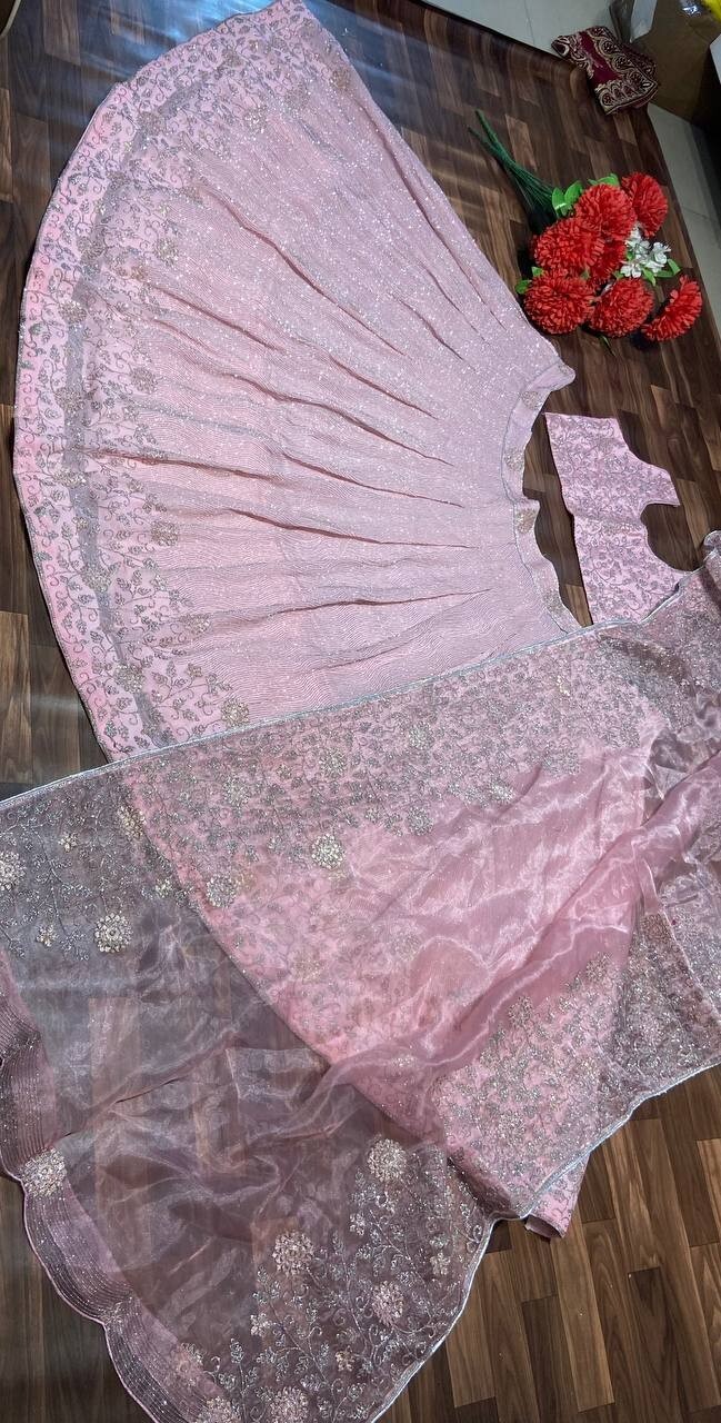 Presenting New Georgette Lehenga Choli With Light Pink Dupatta For Reception