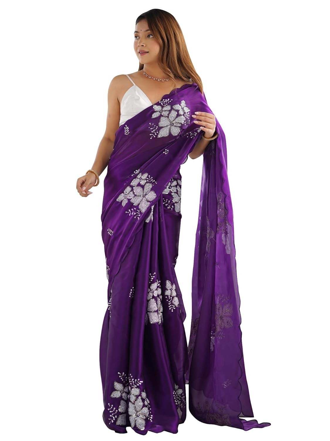 Women’s Shimmer Organza Sequence Embroidery Saree With Unstitched Blouse Piece