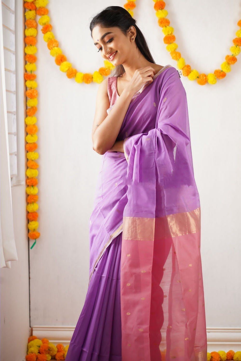 Soft Linen Cotton Saree Jacquard Wedding Party Wear Traditional Indian Sari