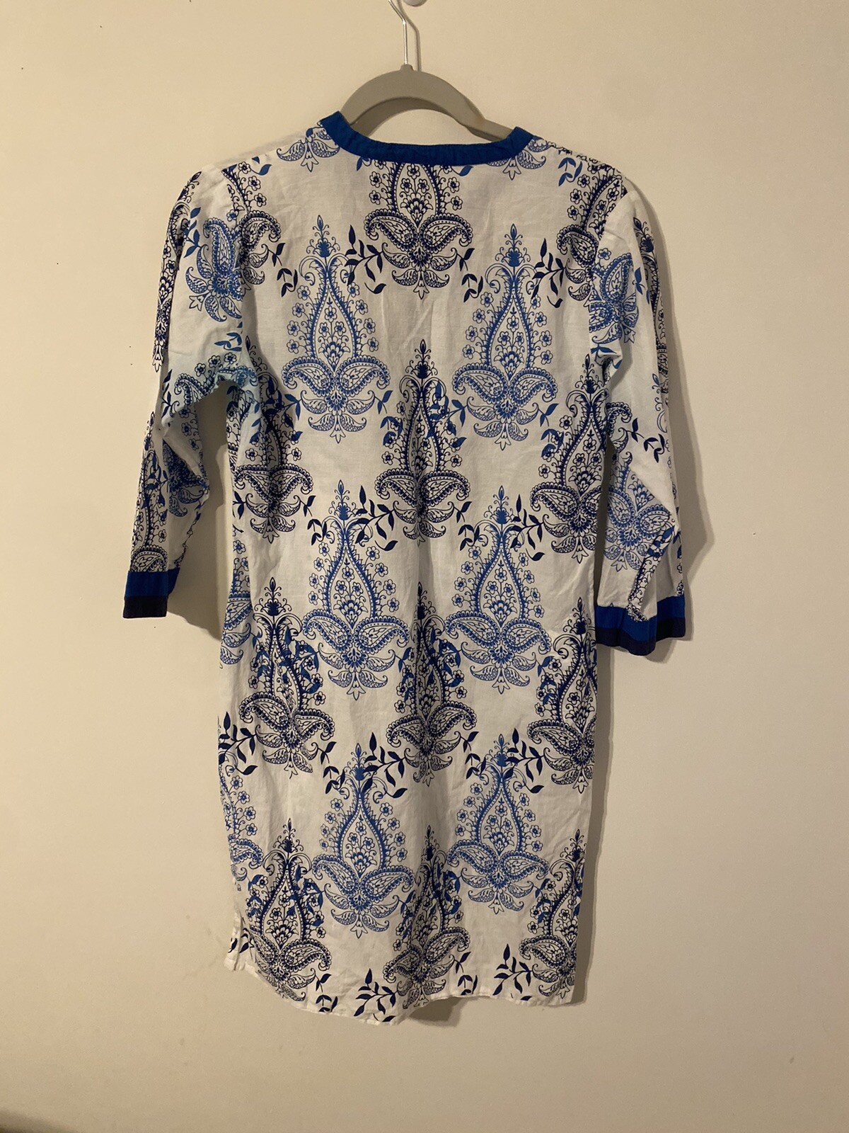 The Westside Blue Paisley Indian Kurta Tunic Mother Of Pearl Button 100% Cotton