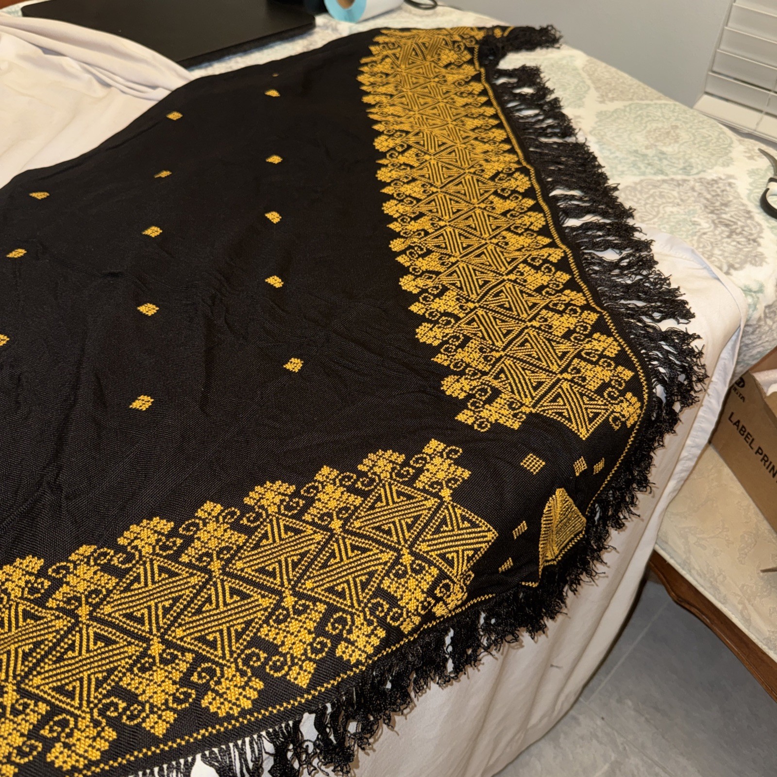 Handmade Tatreez Palestinian Embroidered Shawl Scarf–Ethnic Tribal Wrap