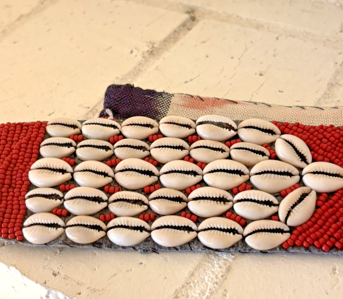 Vintage Red Hand-Beaded Cowrie Shell Belt