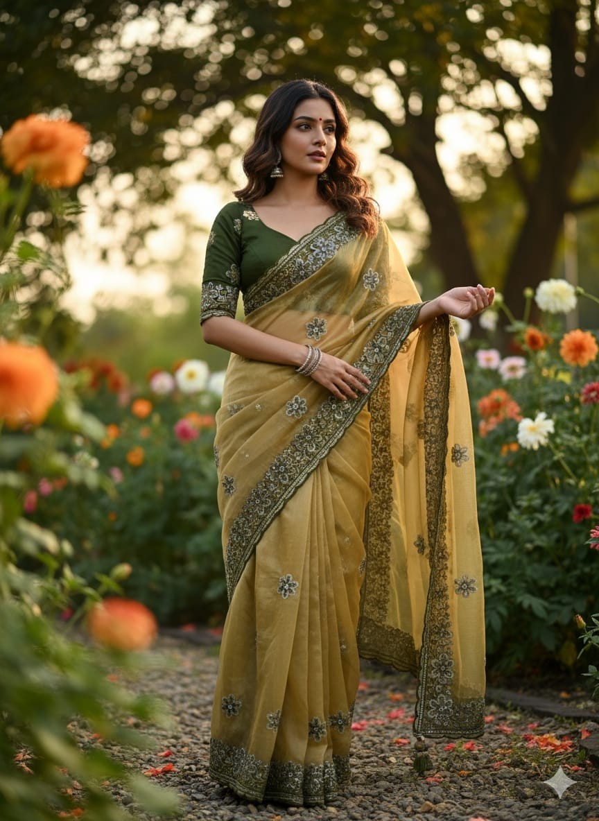 Indian Bollywood Soft Silk Saree Wedding Party Wear Sari With Full Stitch Blouse