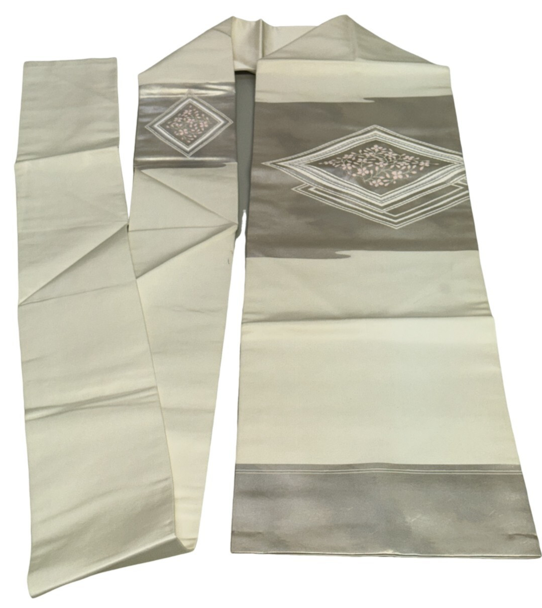 Japanese Vintage Kimono Nagoya Obi silk white expensive tradition dirt 136x12in