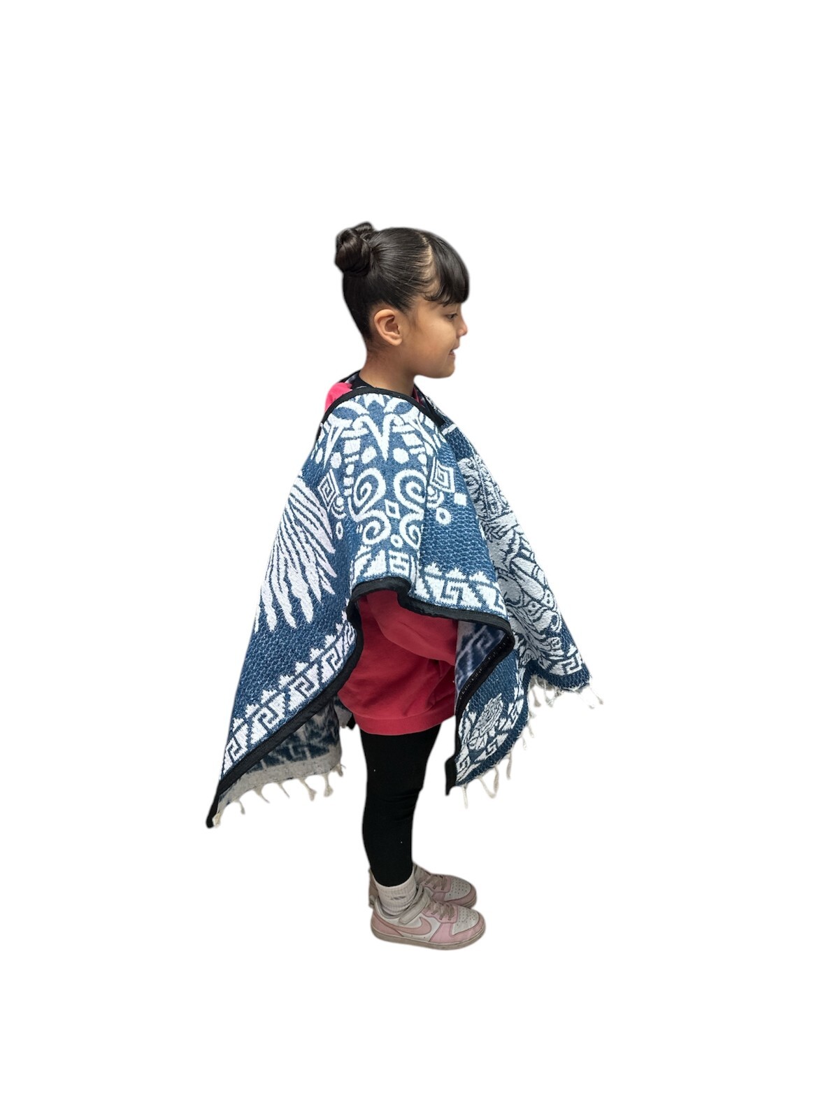 KIDS AZTEC PONCHO , UNISEX , BLANKET GABAN ,6-12 YEARS ,DENIM BLUE