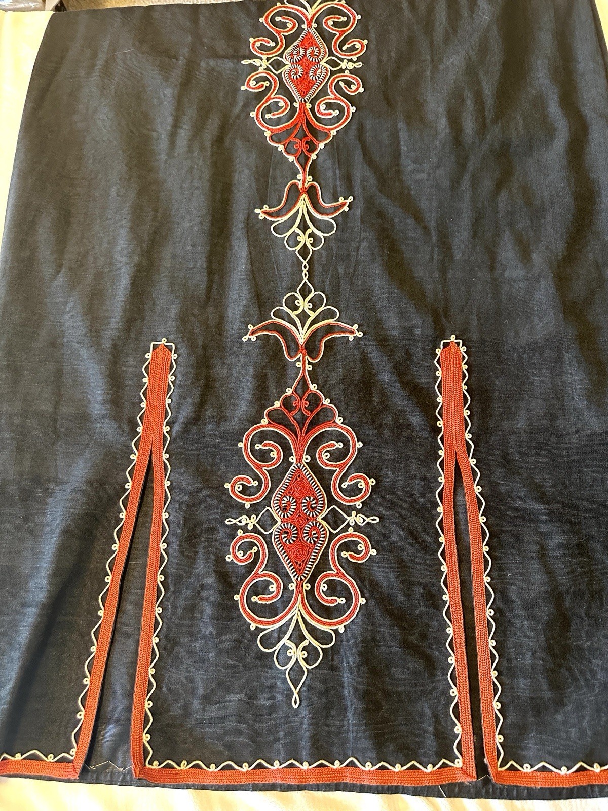 Vintage Moroccan Kaftan Thobe Maxi Dress Black Red Embroidery Plus Size 3XL