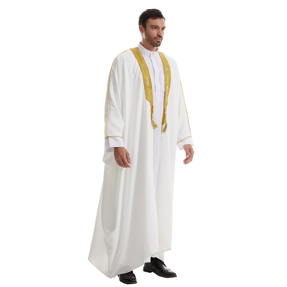 Open Kaftan Abaya Saudi Muslim Men Kimono Long Robe Dishdasha Jubba Thoub Thobe