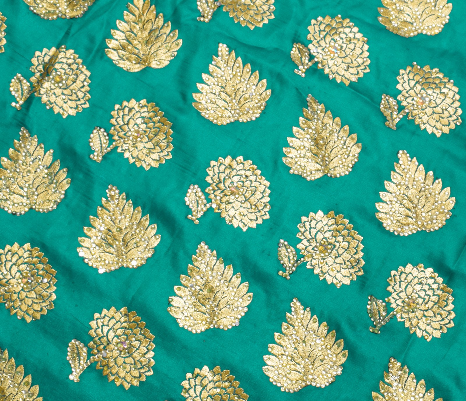 Sushila Vintage HEAVY Green Sari ArtSilk Embroidered Banarasi Brocade 6 YD Sari