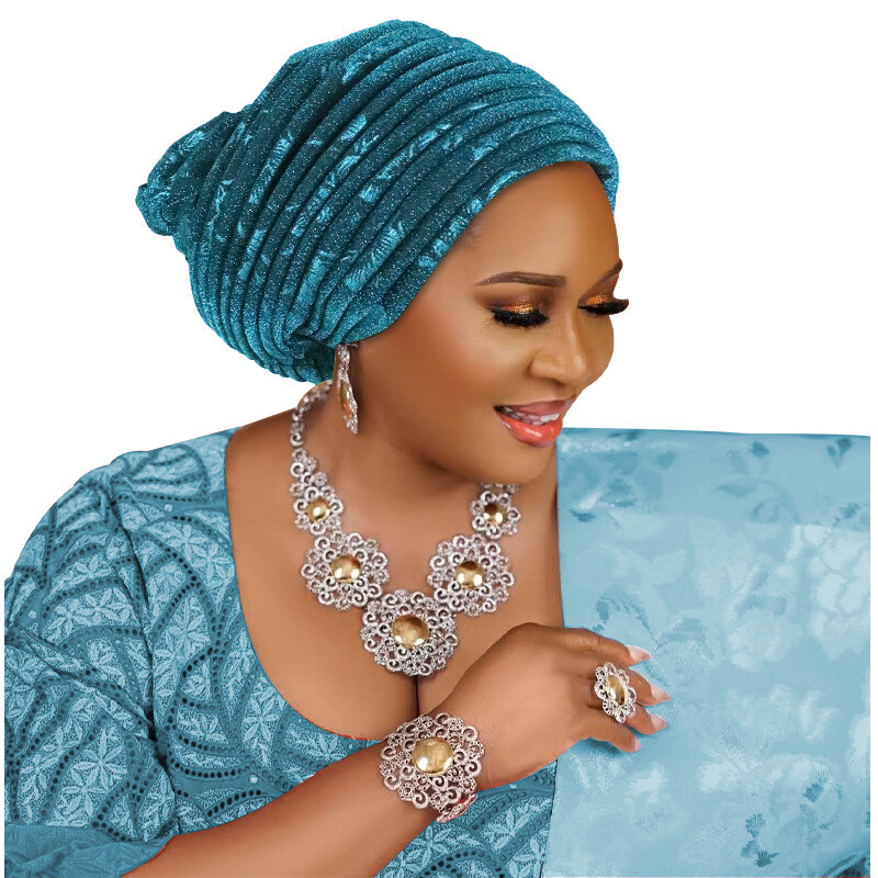 Nigerian African Women Pleated Head Cover Wrap Caps Islamic Bonnet Headwear Arab