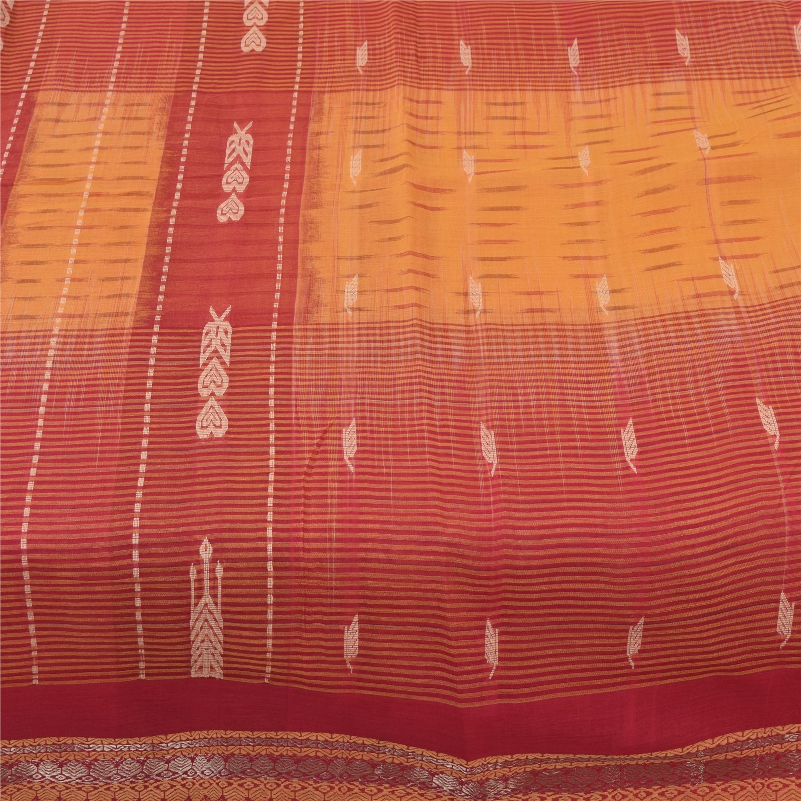Sanskriti Vintage Sarees Red & Yellow Beghampuri Woven Pure Cotton Sari Fabric