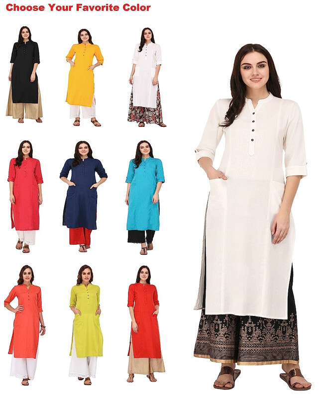 Women’s Kurti Traditional Cotton Straight Kurta Ethnic Tunic Long Top Suit Dress