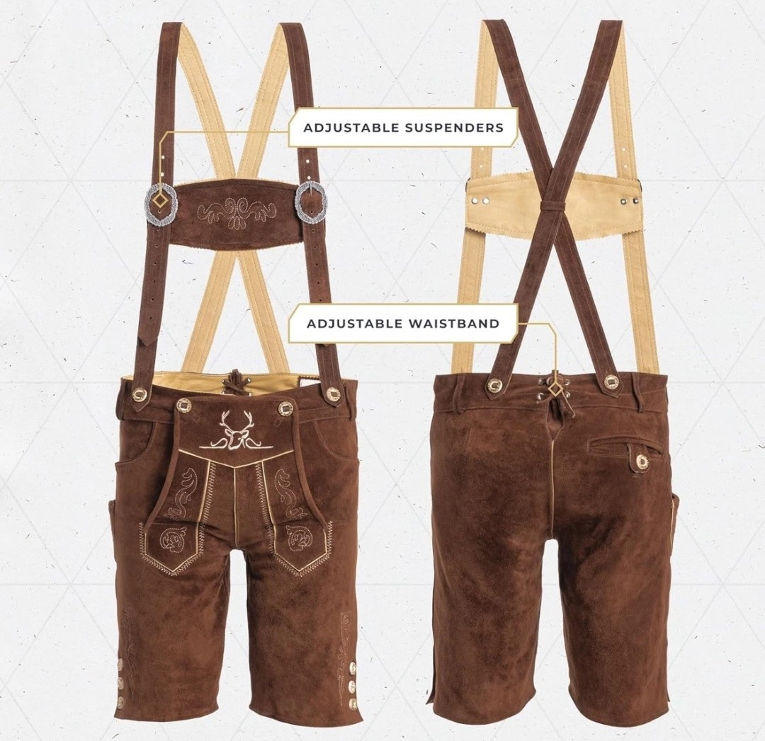 Bavaria Trachten Mens Genuine Leather Brown Lederhosen US 30 EU 48 Oktoberfest