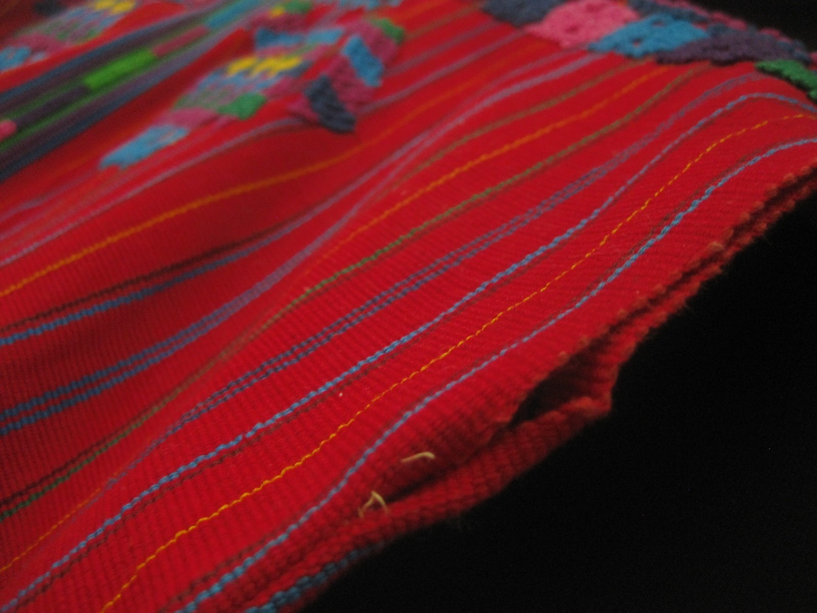 Vintage Guatemala Huipil~Rich Red Striped Gem ~Colorful Stitchery