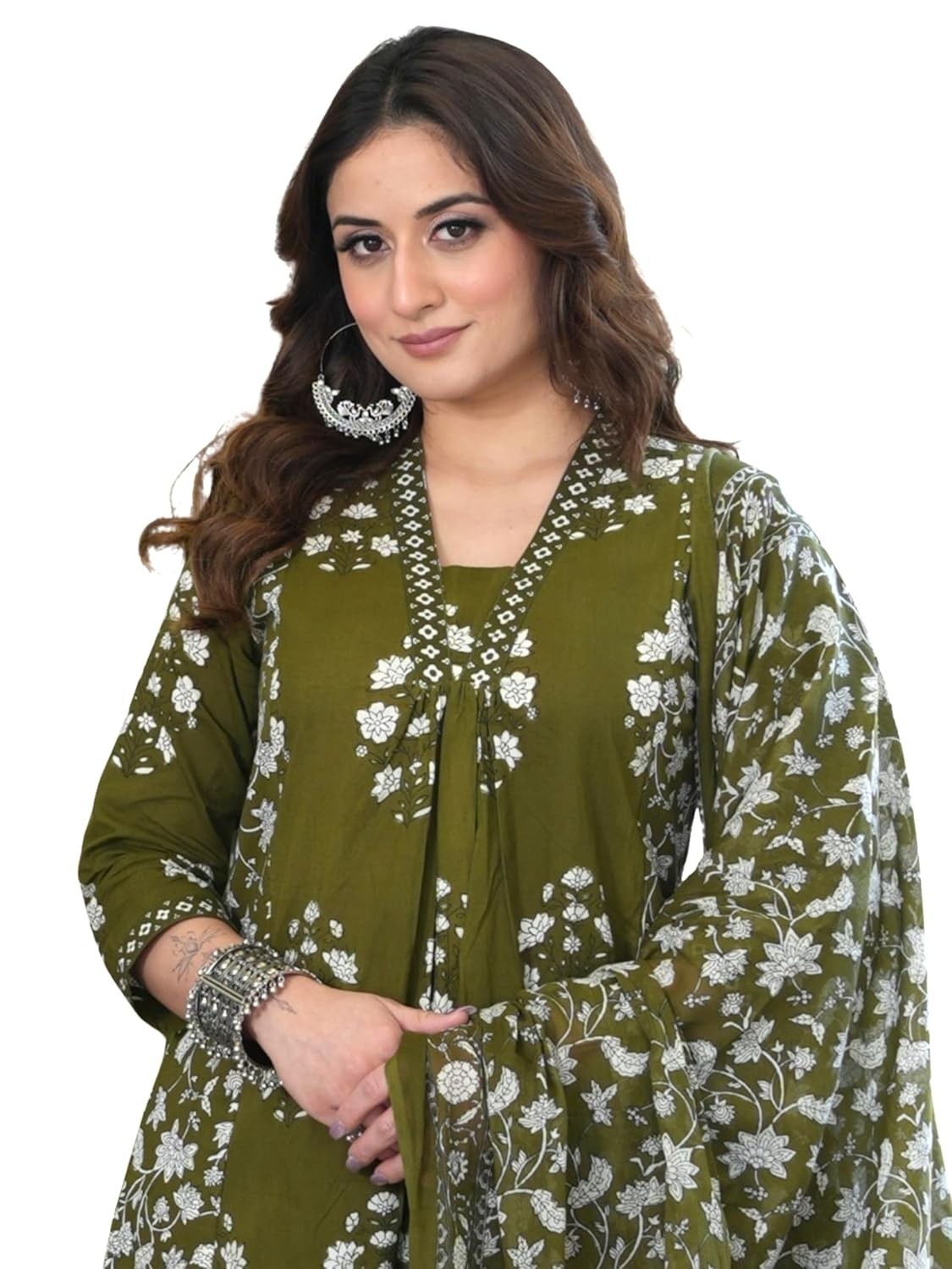 Women’s Pure Cotton Block Printed Ethnic Wear Kurta with Palazzo Pants & Dupatta