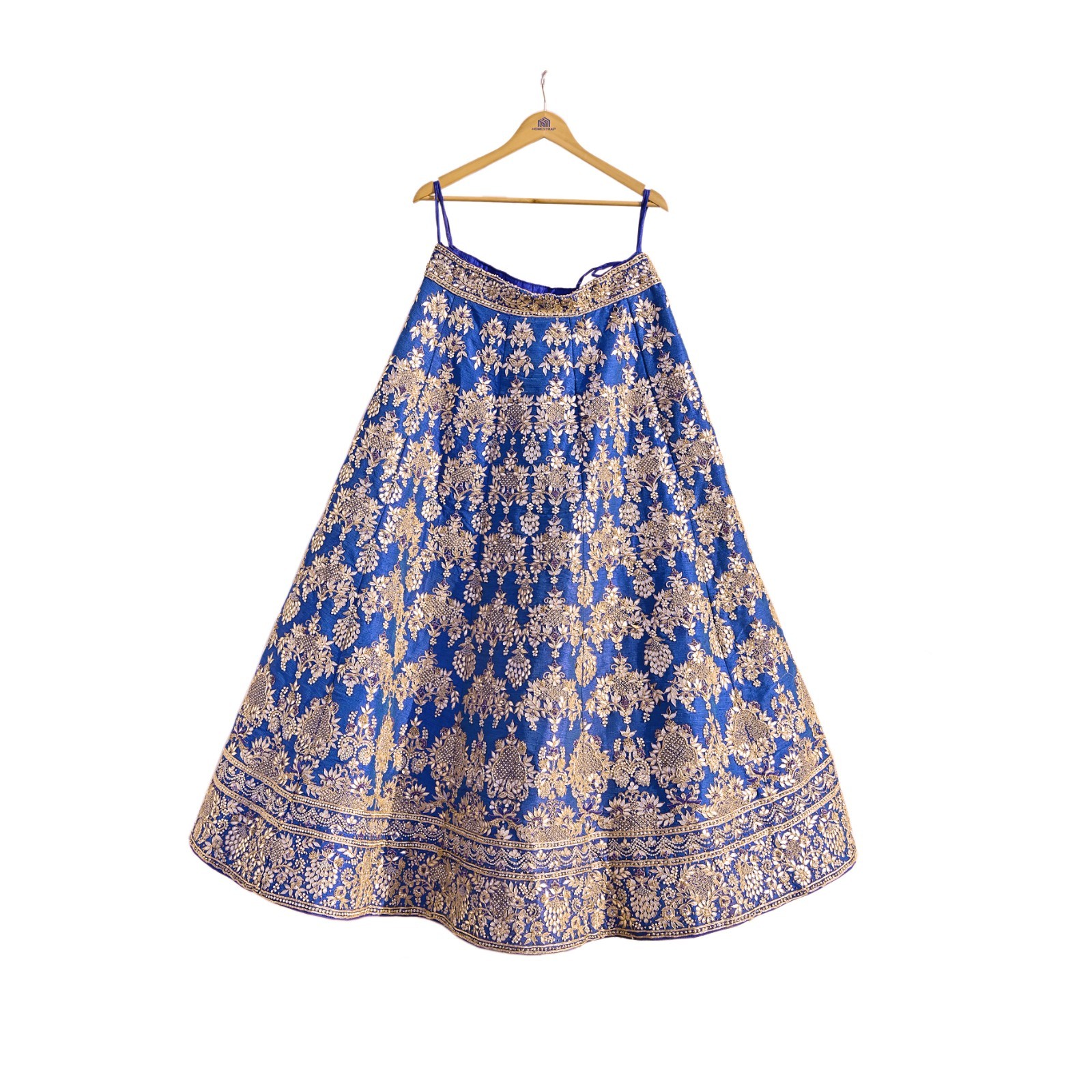 Indian Heavy Blue Raw silk Hand Embroidered Lehenga/Skirt Bridal Wear Gota Patti