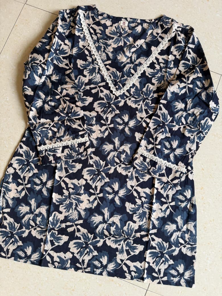 Floral Printed Pure Cotton Top Tunic Kurti Women Office Wear Short Kurta Dress