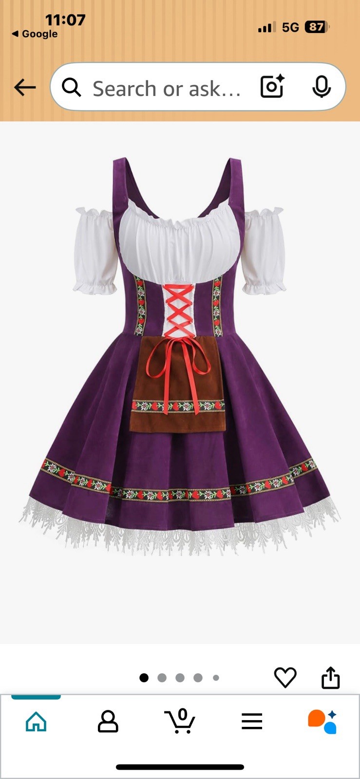 Oktoberfest XL Dirndl Dress Bavarian German Beer Fest Lace 1 PC Adult Purple