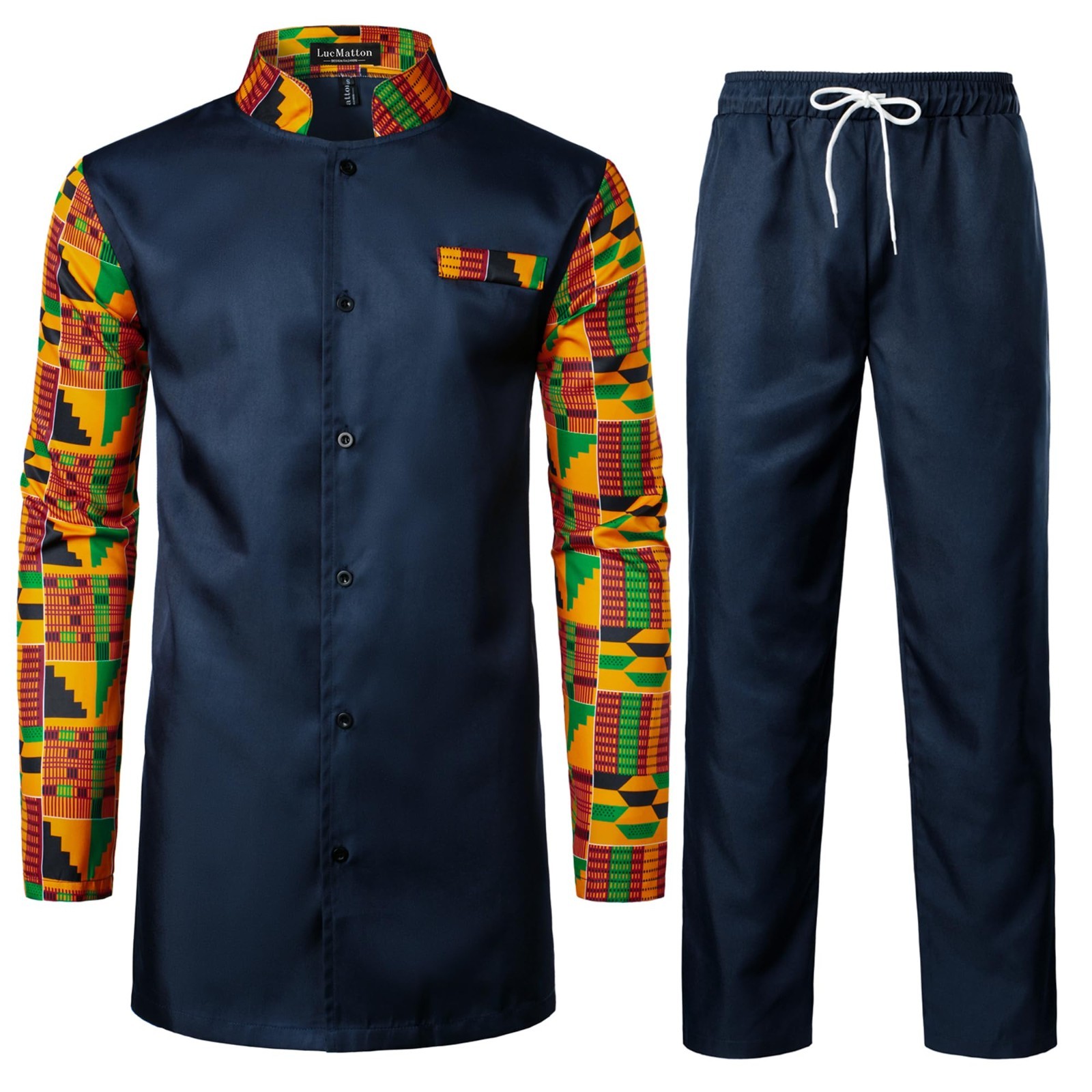 Men’s 2 Piece Long Sleeve Dashiki Outfit Set – Traditional Ethnic Shirt & Pants
