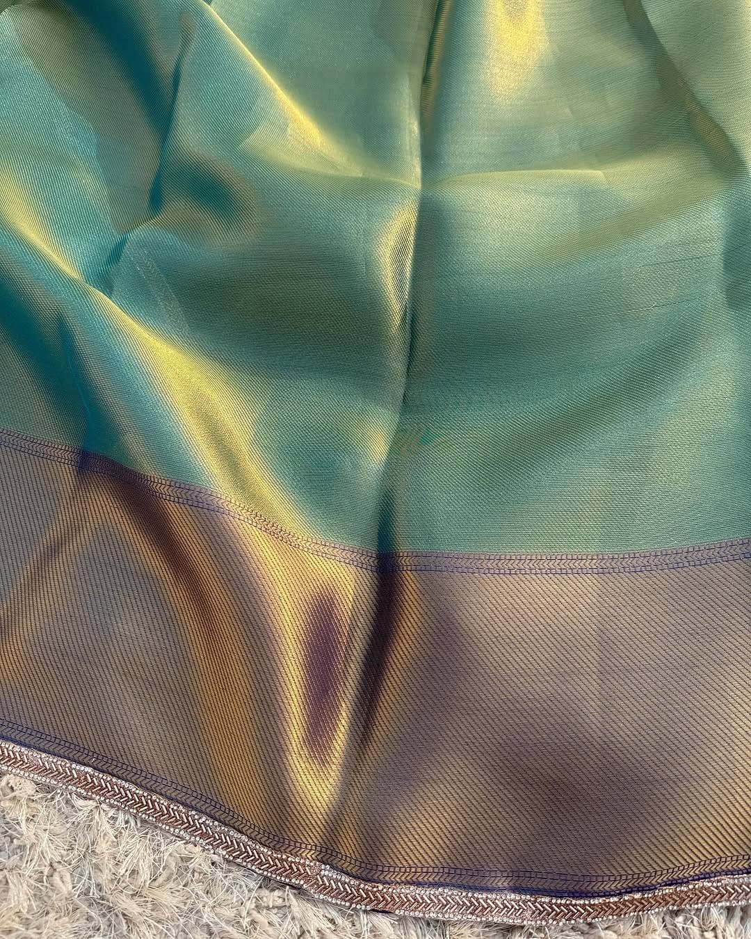 Designer Banarasi Kanchi Tissue Saree with Rich Weaving Pallu & Lace Border