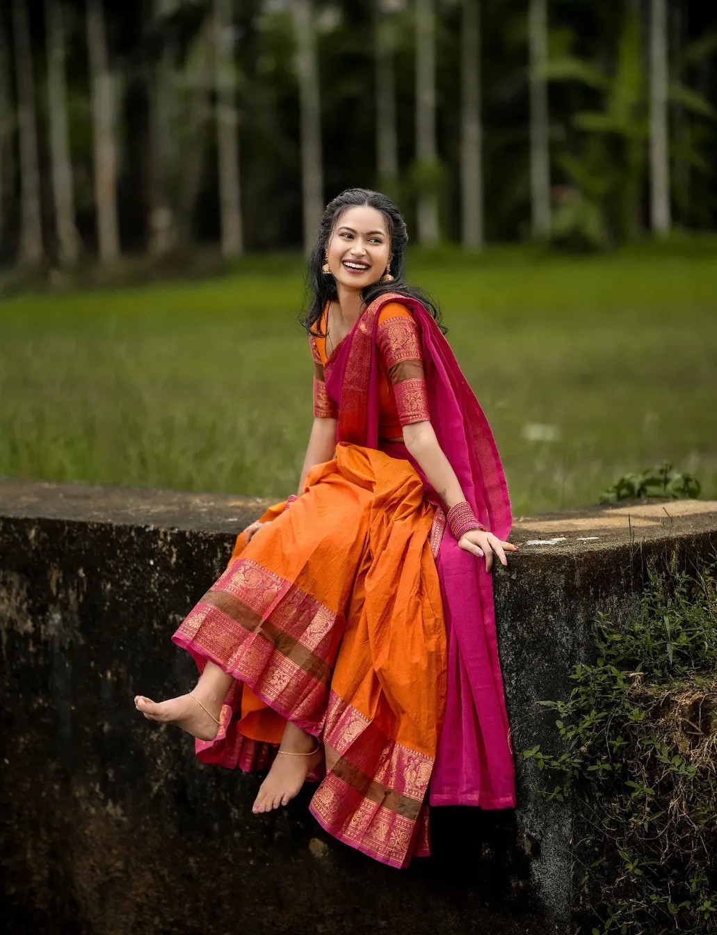 Traditional Kanchi Cotton Lehenga Choli Dupatta Set Indian Bollywood Lehenga Set