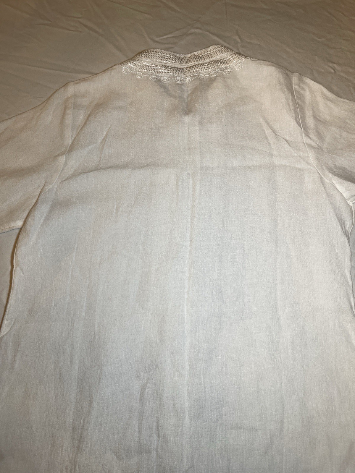 Soft Surroundings Women’s White Linen Embroidered Kurta Medium Made in India