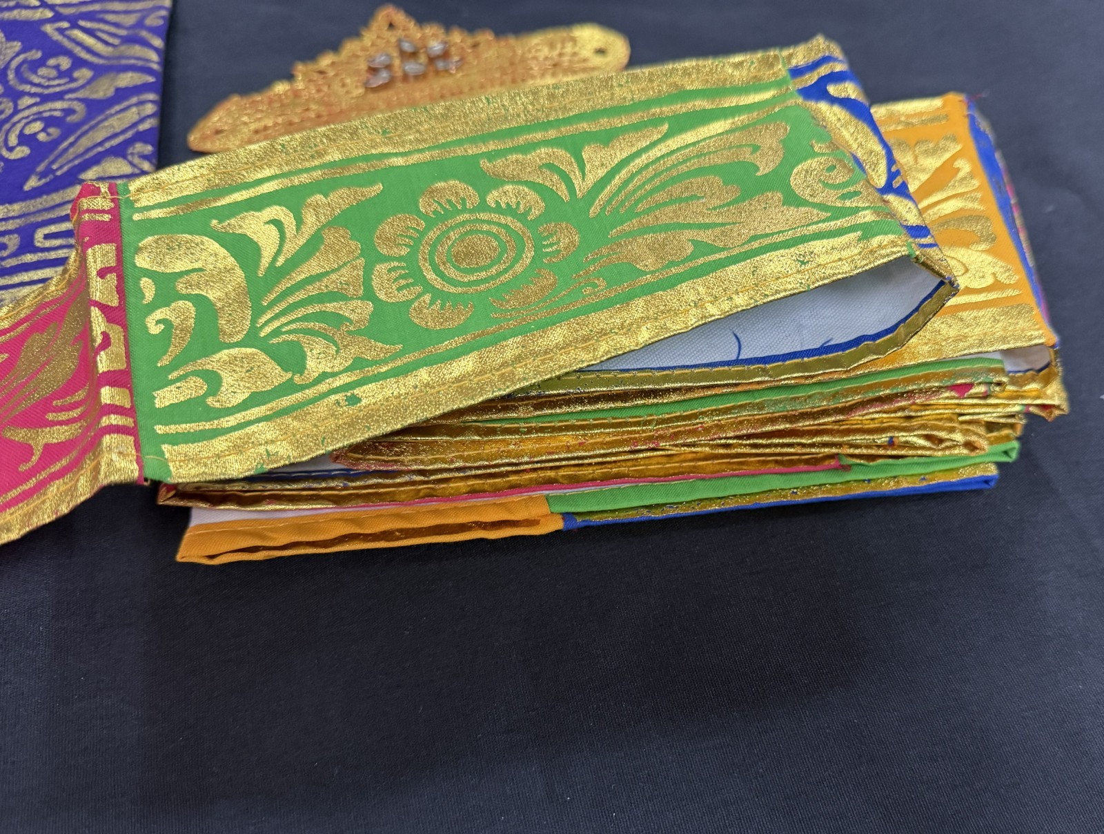 Colorful Southeast Asian Long Sash Bracelet And Fan Set Vintage