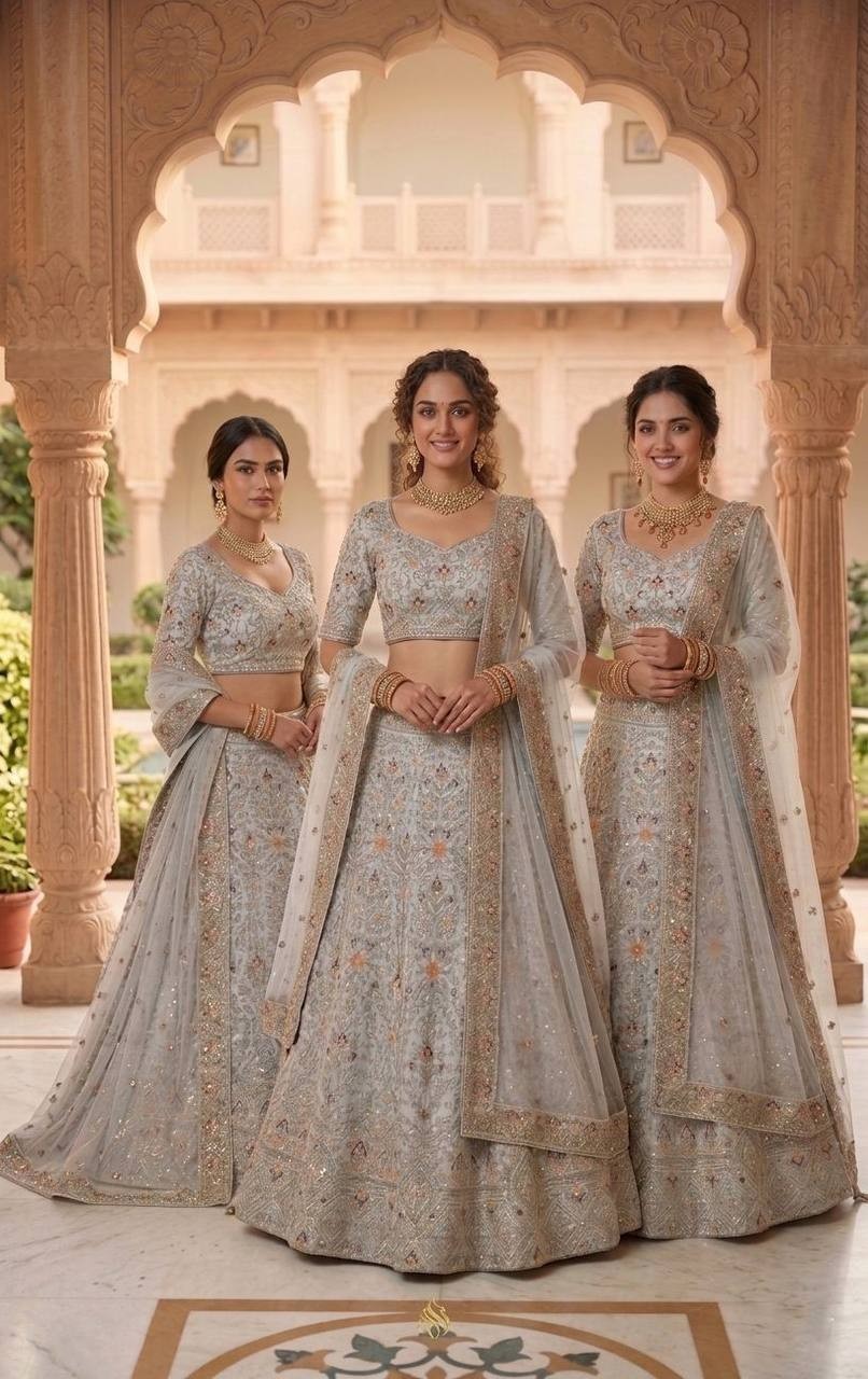 Luxury Satin Silk Lehenga Choli 4m Flare Sequins Work Can-Can Set