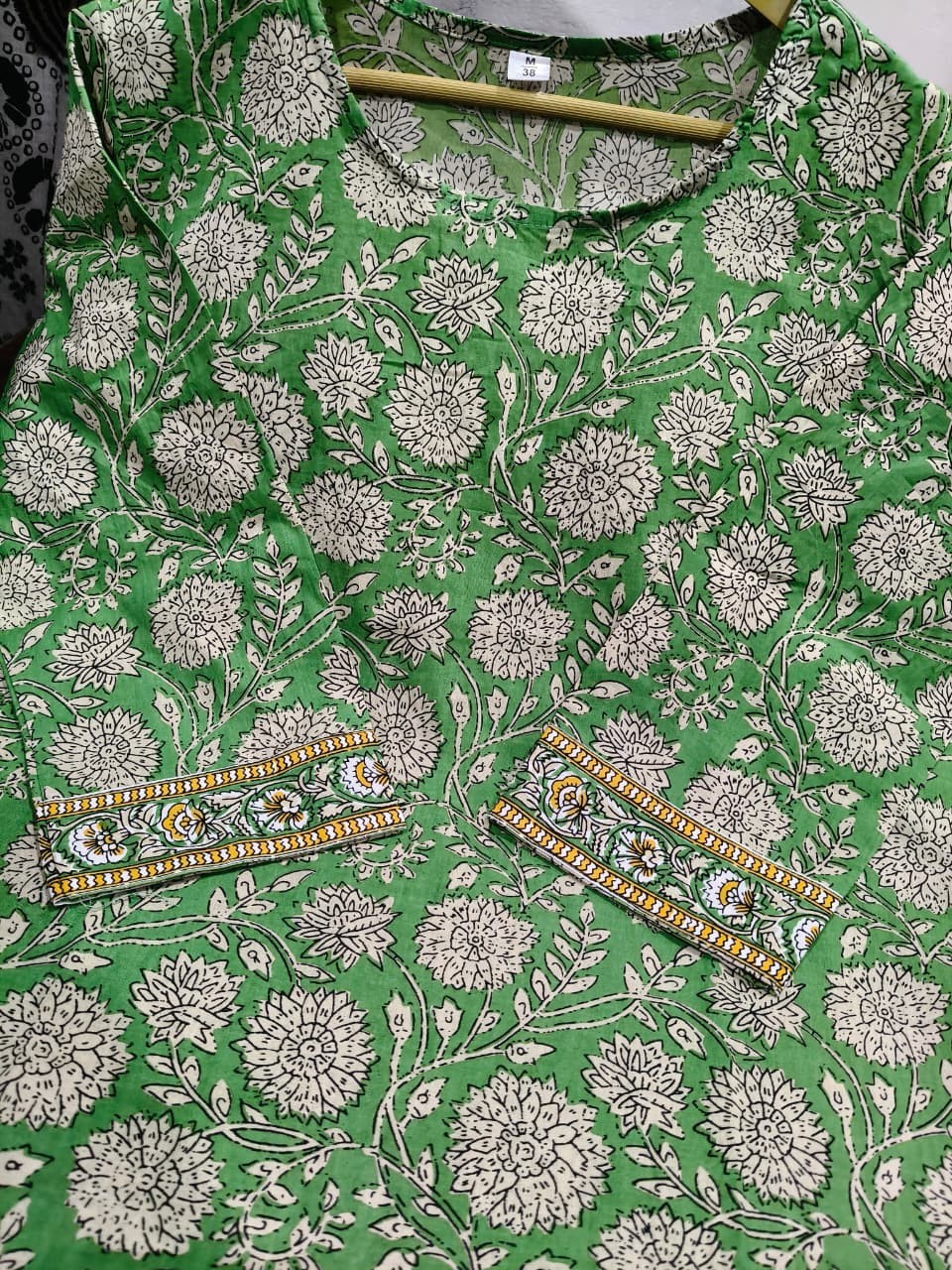Green Hand Printed Cotton straight kurta set, mother’s day gift, gift for her