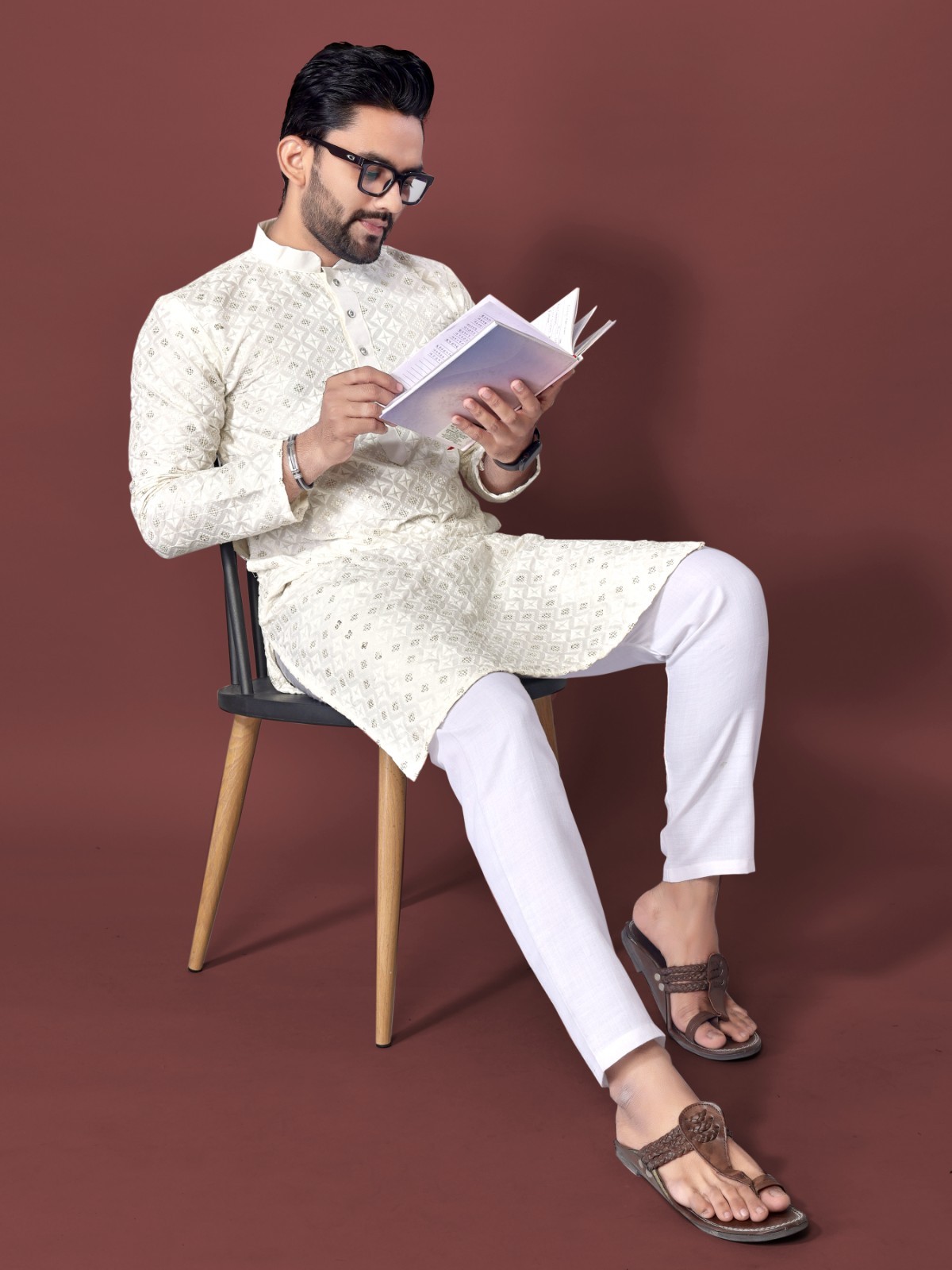 Wedding Party Wear Cotton With Embroidery work Kurta Pajama Set For Men’s BF-W